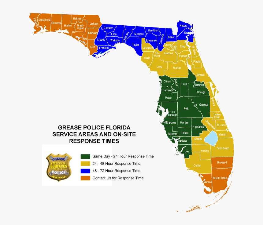 Grease Police Service Map Of Florida Dry Ice Blasting - Map Of Florida With Florida Panther Habitat Highlighted, HD Png Download