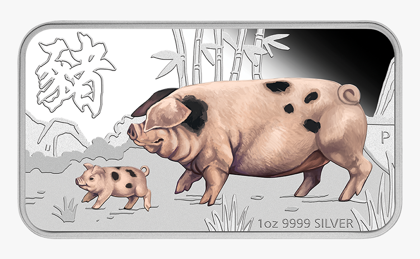 2019 1oz Silver Proof Coloured Lunar Pig Rectangle - Coin, HD Png Download