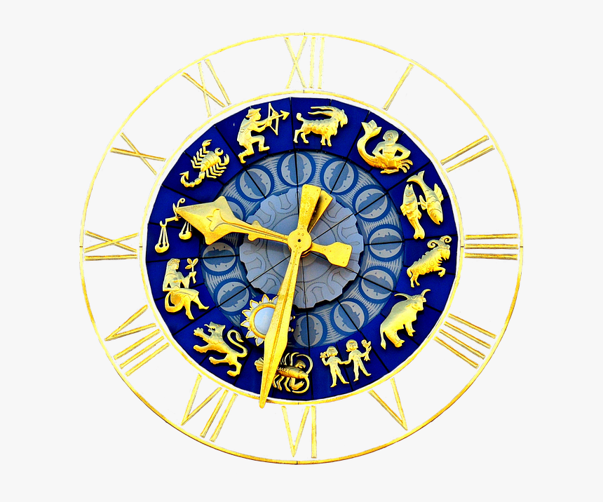 Clock, Zodiac Sign, Time Of, Pointer, Dial Gold, Blue - Old Town Hall, HD Png Download