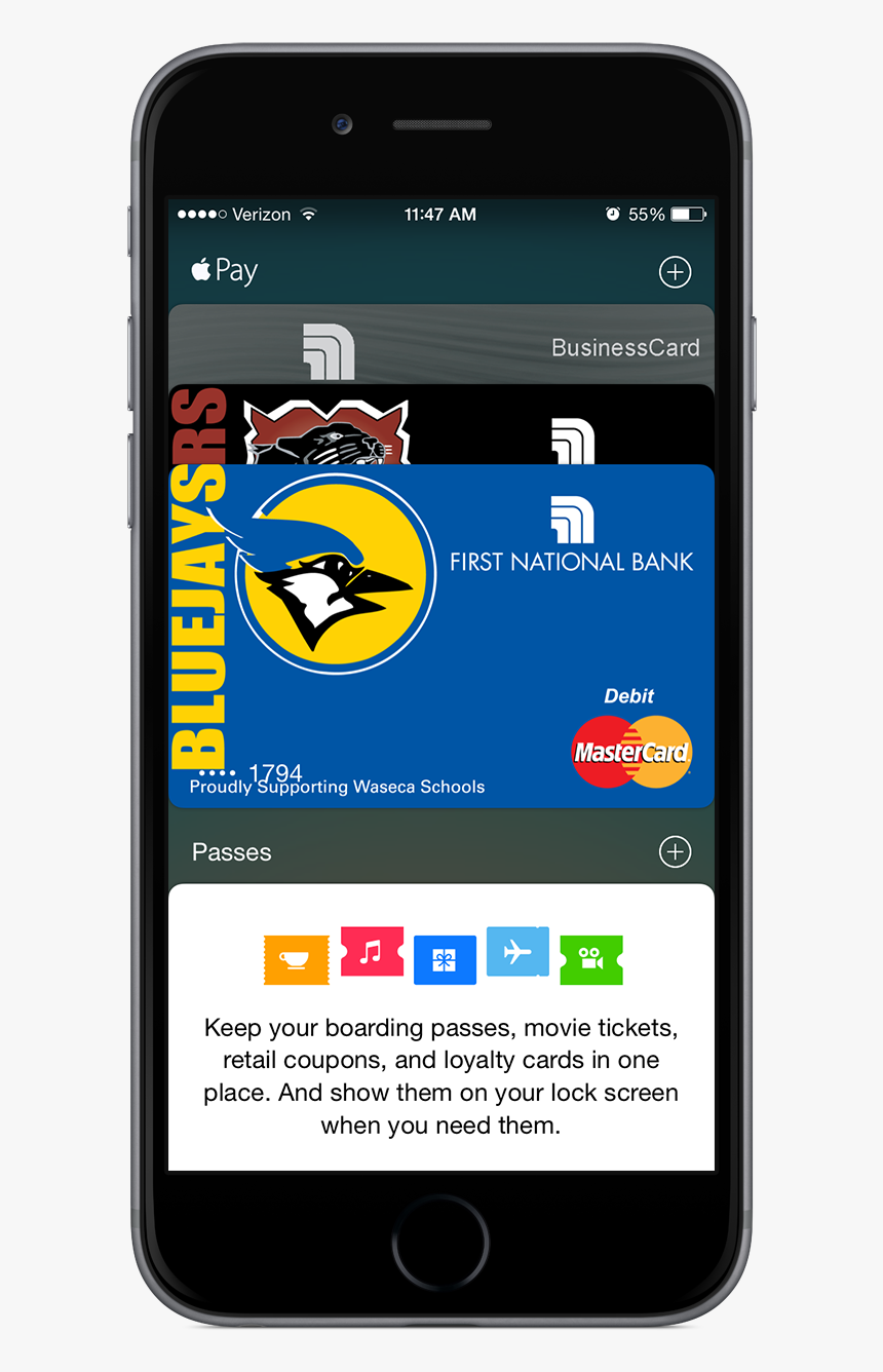 Apple Pay On Iphone - Waseca Bluejays, HD Png Download