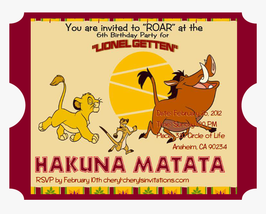Lion King Birthday Invitation, HD Png Download