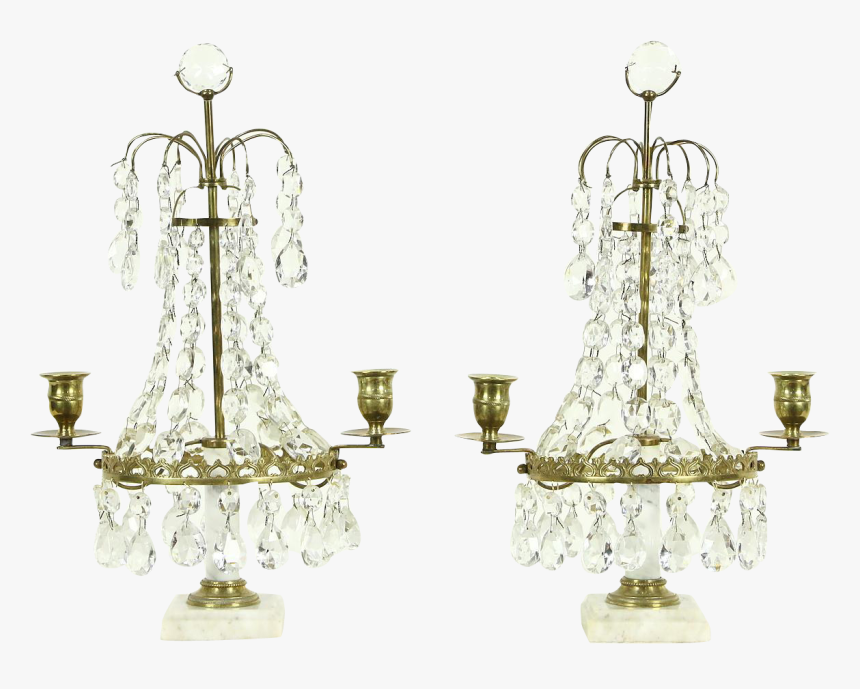 Pair 1900 Antique Candelabra, Marble, Brass & Crystal - Earrings, HD Png Download