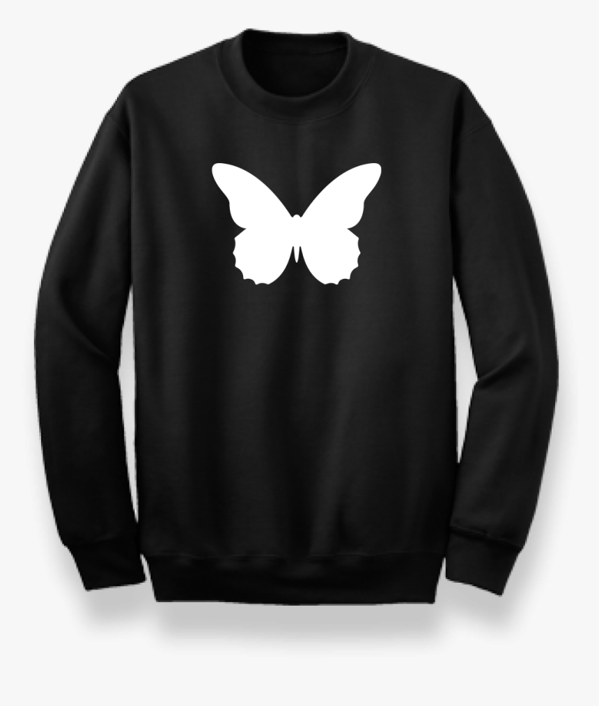 Black Jumper With White Butterfly Print - Black T Shirt With Butterfly Print, HD Png Download