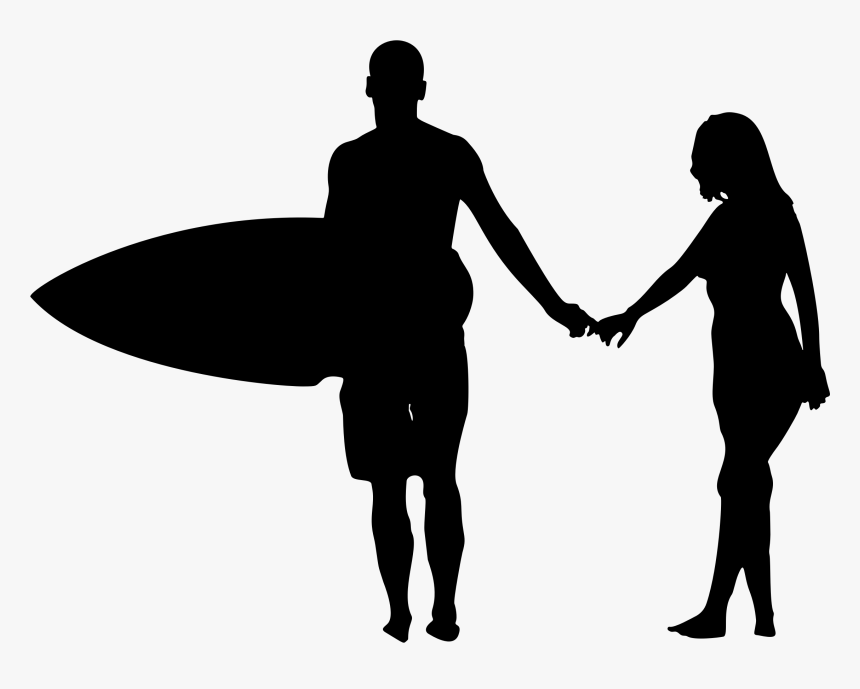 Surfer Couple Silhouette Clip Arts - People Silhouette On Beach, HD Png Download
