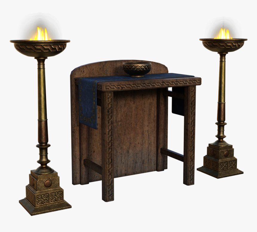Alter, Table, Fire, Burn, Pillars, Bowl, 3d, Render - Antique, HD Png Download
