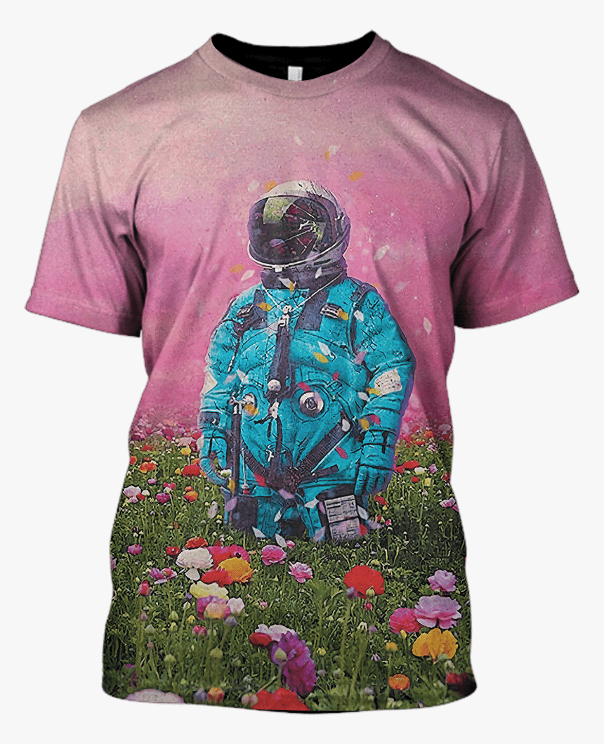 Gearhuman 3d Astronaut In Flower Field Custom T-shirt - Flower Field Art, HD Png Download