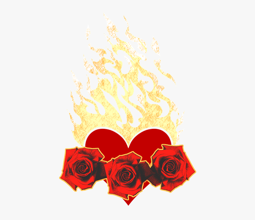 Heart, Flame, Fire, Love, Romance, Symbol, Flowers - Garden Roses, HD Png Download