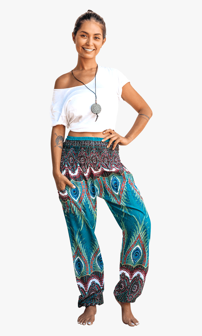 Green Flare Harem Pants Bohemian Island Spring - Girl, HD Png Download
