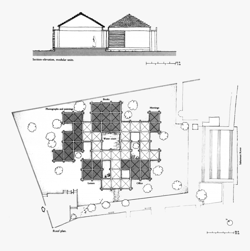 Section-elevation Through Exhibition Halls And Roof - Gandhi Smarak Charles Correa, HD Png Download