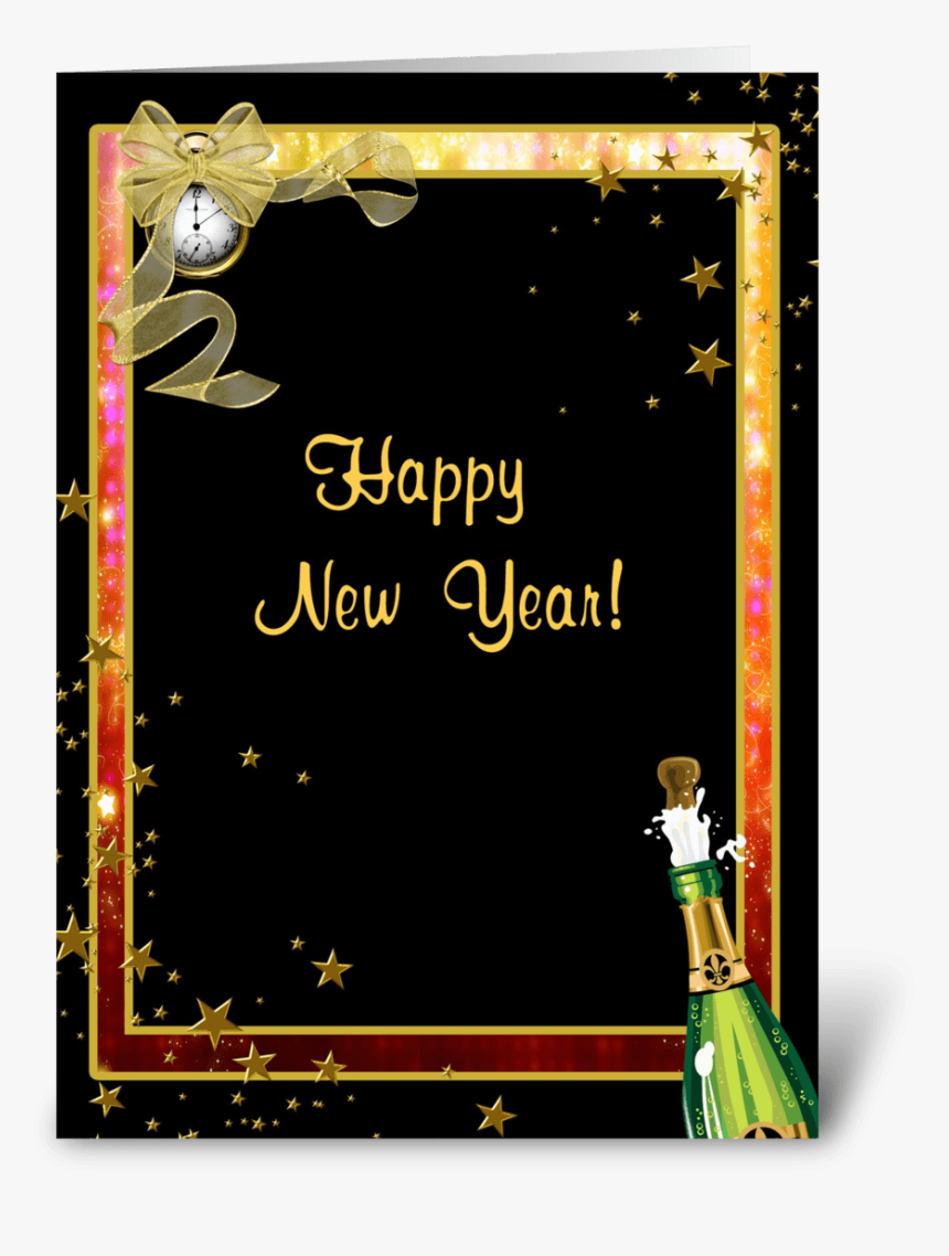 Happy New Year, Champagne, Clock, Stars Greeting Card - Raksha Bandhan, HD Png Download