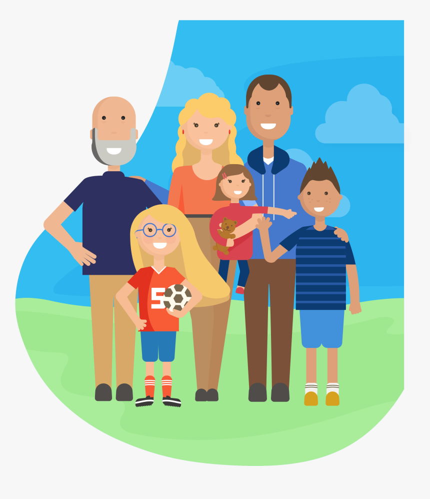 Happy Family Of Parents, Three Children, And A Grandfather - Family Of Five, HD Png Download