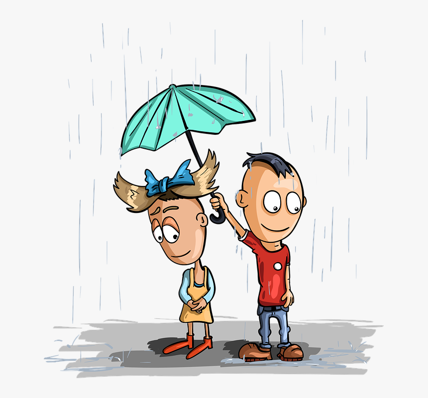 Rain, Kids, Umbrella, Girl, Boy, Wet, Childhood, Nicely - Child, HD Png Download
