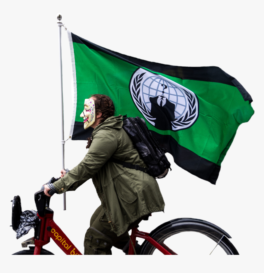 Anonymous Bike Green Flag Activism Ride Mask Guyfawkes - Hybrid Bicycle, HD Png Download