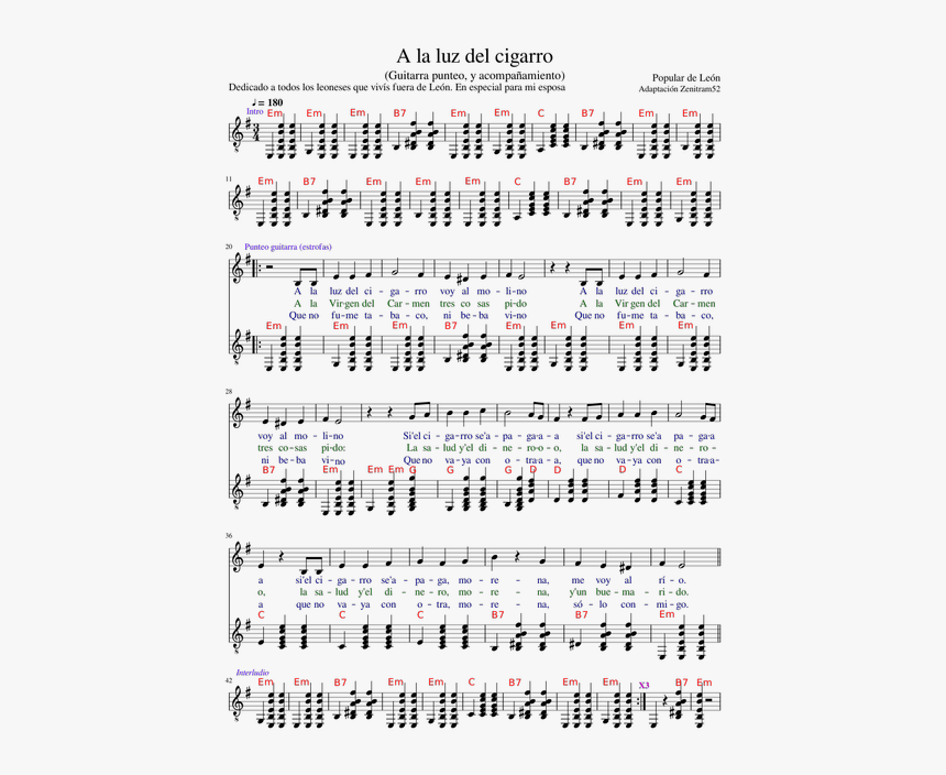 Partitura A La Luz Del Cigarro, HD Png Download