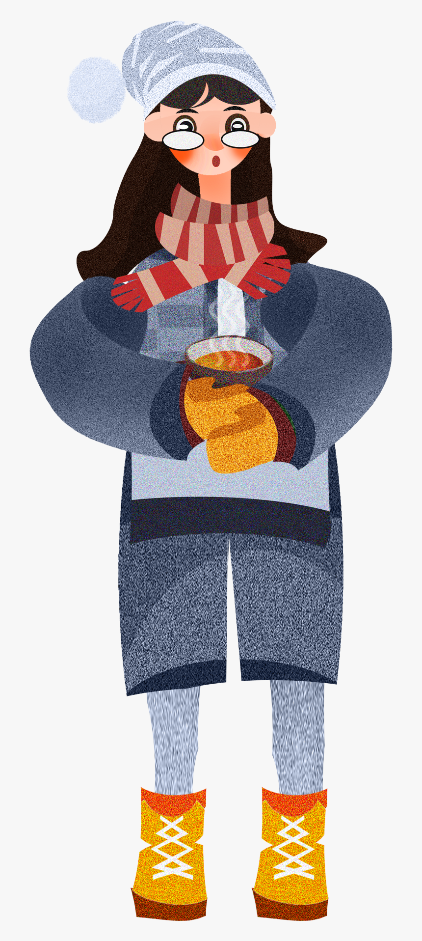 Girl Character Winter Holding Food Png And Psd - Knitting, Transparent Png