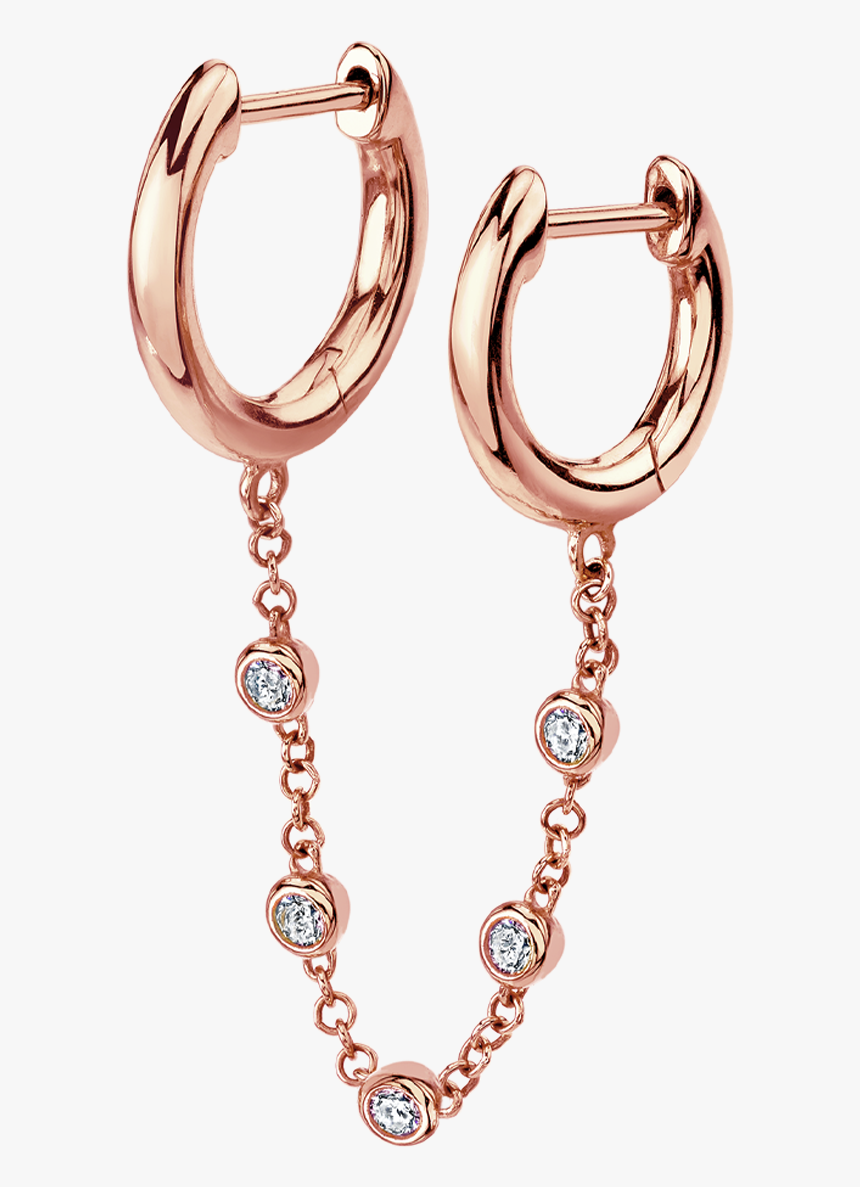 Diamond Chain Connected Slim Hoops - Earring, HD Png Download