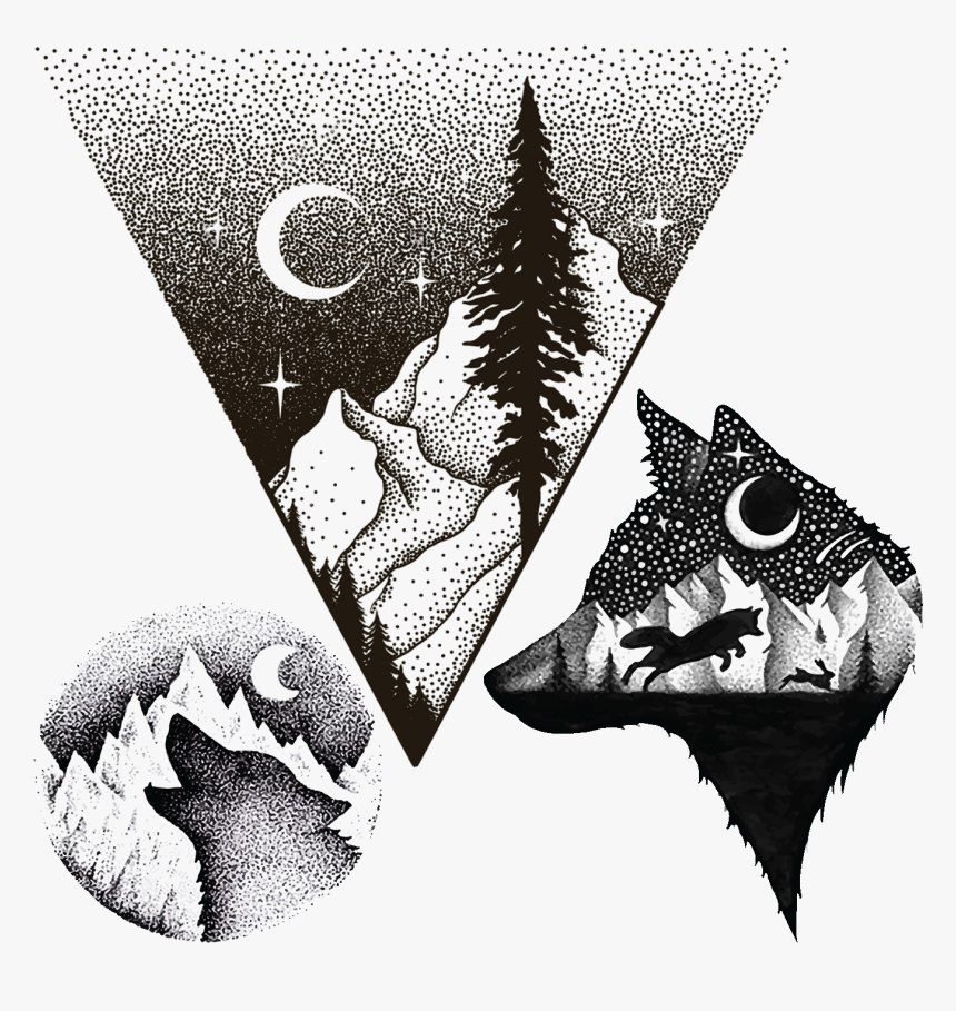 Временная Тату Горный Волк - Mountain Triangle And Trees Tattoo, HD Png Download