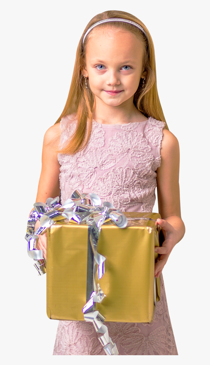 Cute Girl Holding Gift Box Png Image - Girl With Gift Png, Transparent Png