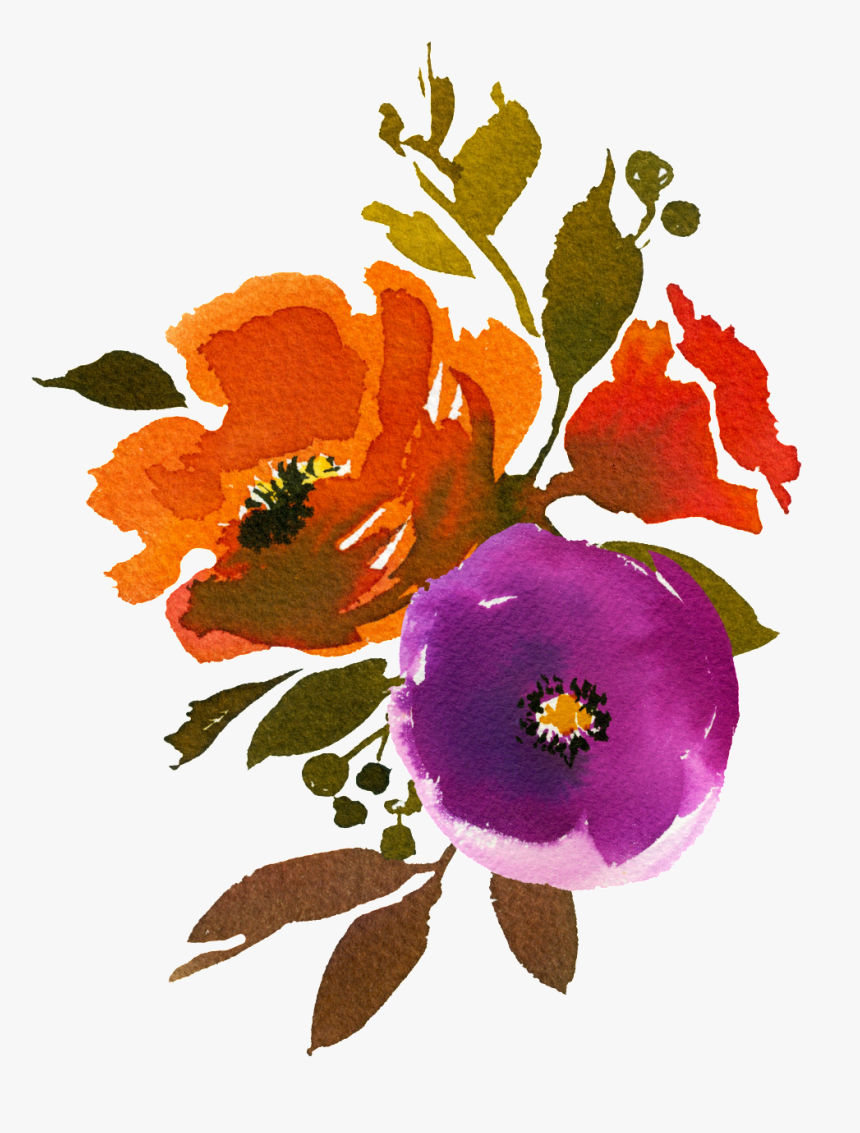 Hand Painted Three Colors Of Watercolor Flowers Png - Colorful Flower Watercolor Png, Transparent Png
