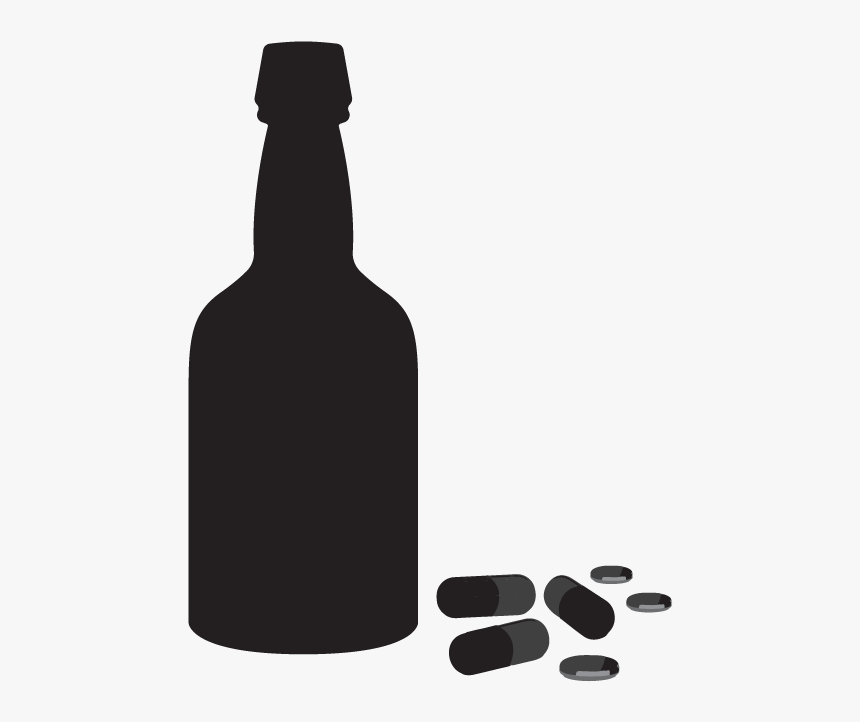 Alcohol With Pills - Glass Bottle, HD Png Download