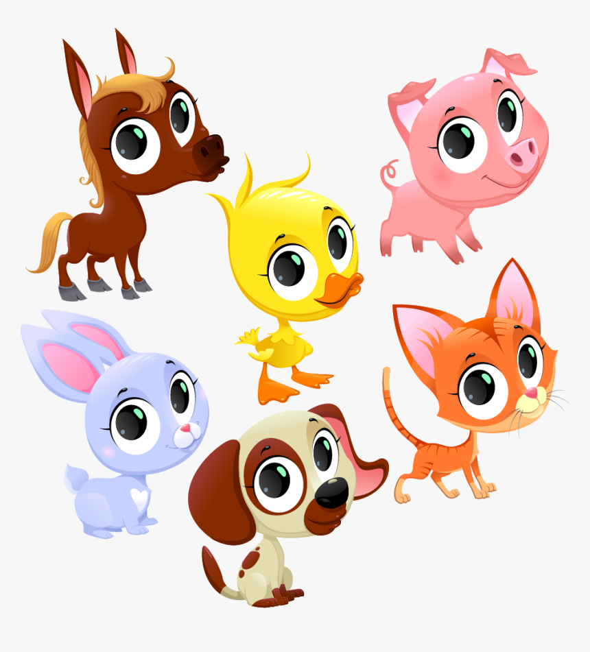 Transparent Big Eyes Clipart - Baby Farm Animal Cartoon, HD Png Download