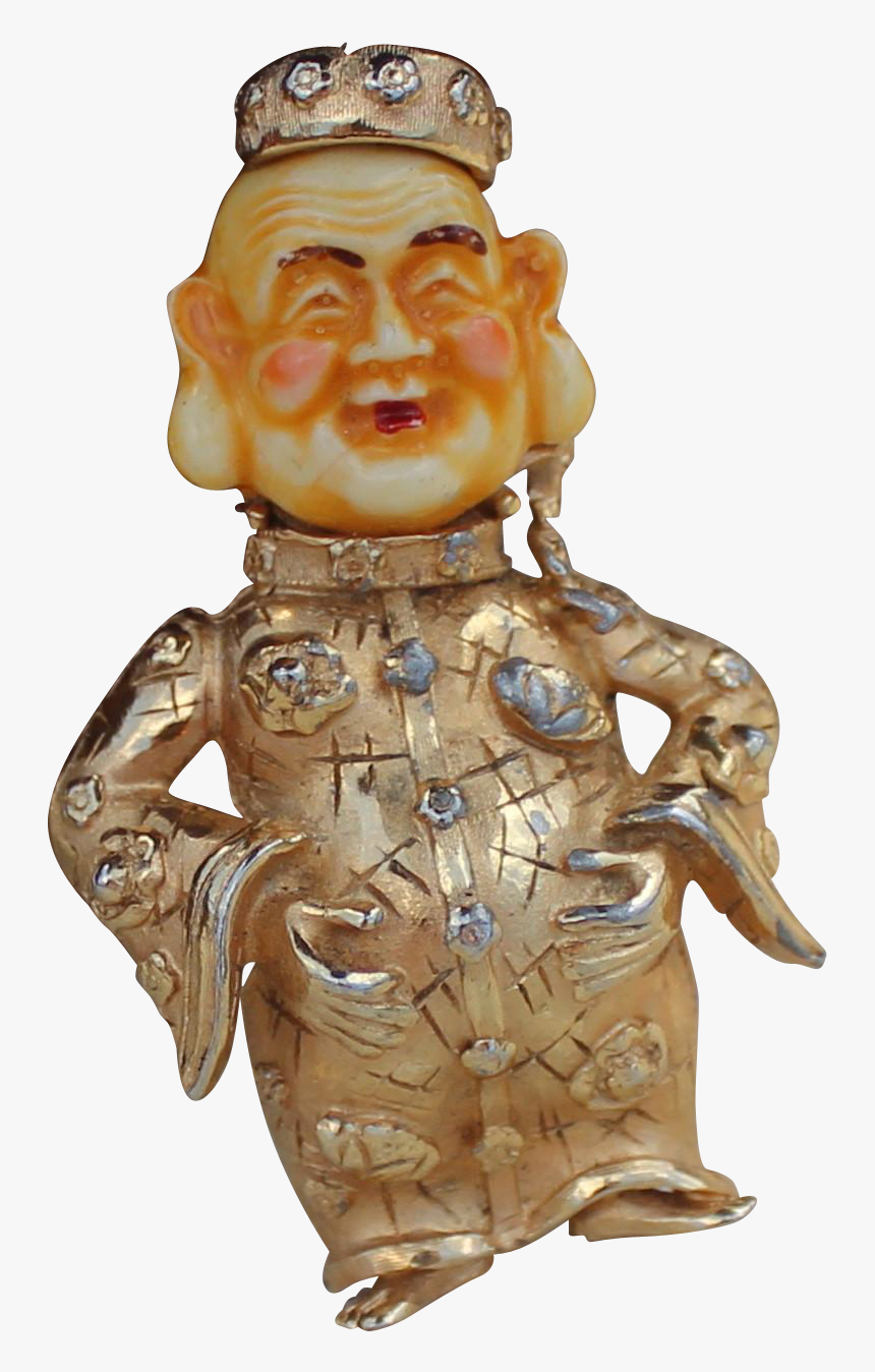 Buddha Figural Happy Face Asian Man Brooch Signed - Figurine, HD Png Download