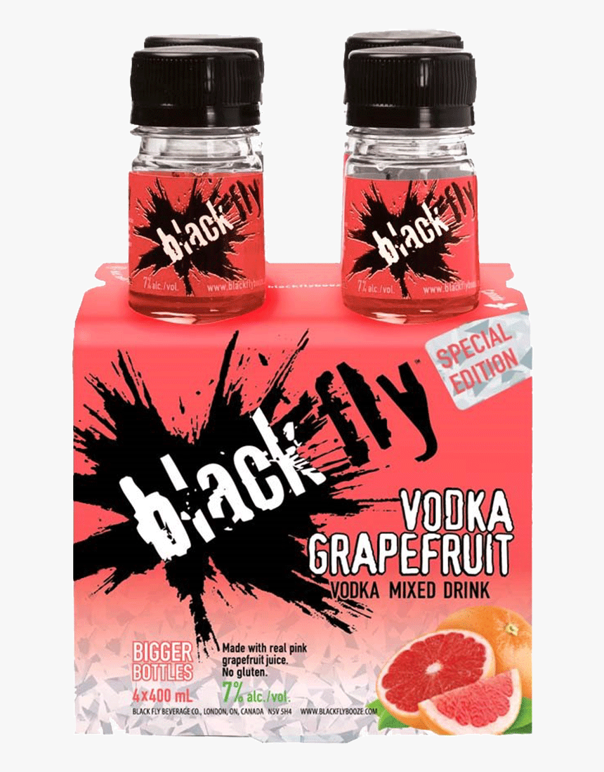 Black Fly Vodka Grapefruit Mixed Drink 4 X 400 Ml - Black Fly Vodka Grapefruit, HD Png Download