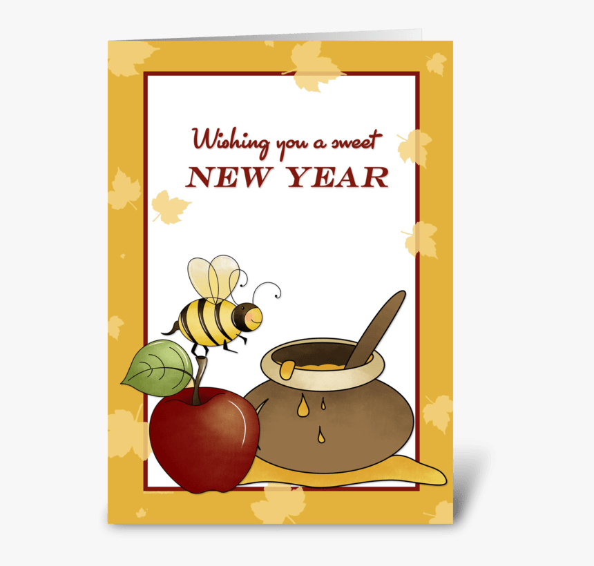 Rosh Hashanah Apple, Bee And Honey Greeting Card - Jewish New Year Clipart, HD Png Download