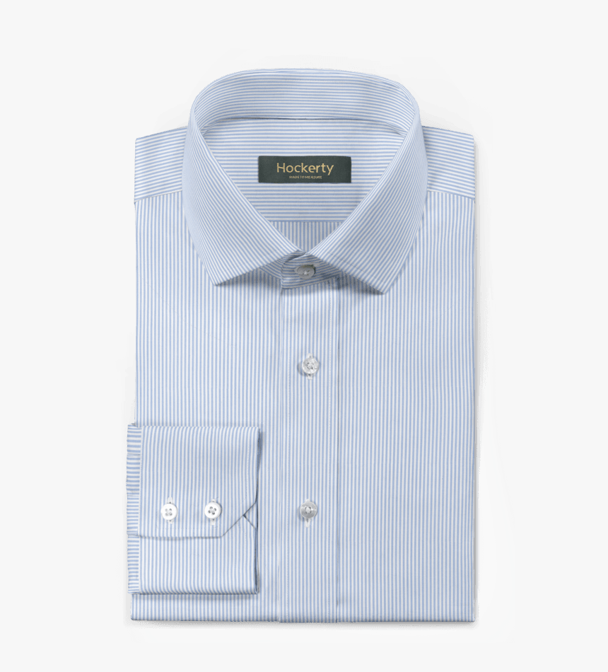 Light Blue Striped Pinpoint Cotton Wide Collar Shirt - Formal Wear, HD Png Download