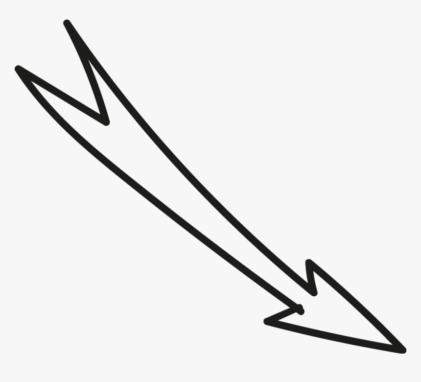 Right Down Arrow White Wedge Tail Doodle - Line Art, HD Png Download
