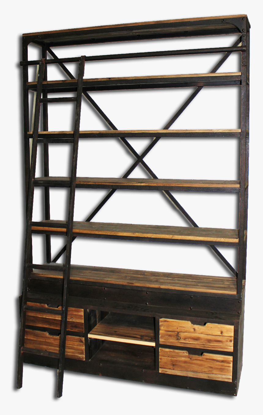 Industrial Bookshelf With Ladder, HD Png Download