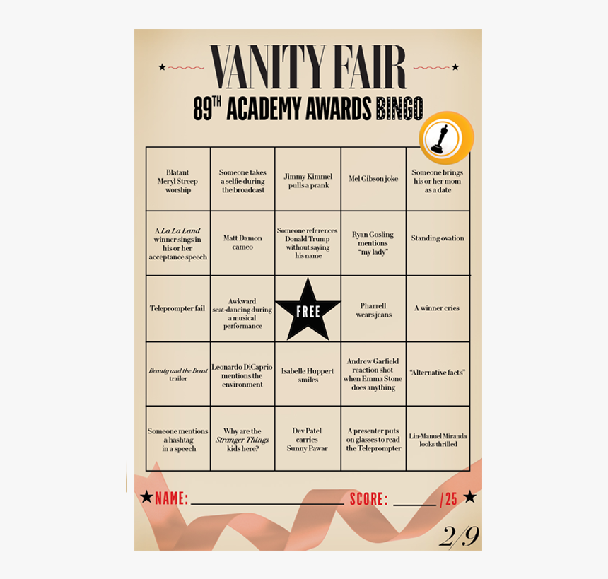 Oscar Bingo Cards - Oscar Bingo Cards 2018, HD Png Download
