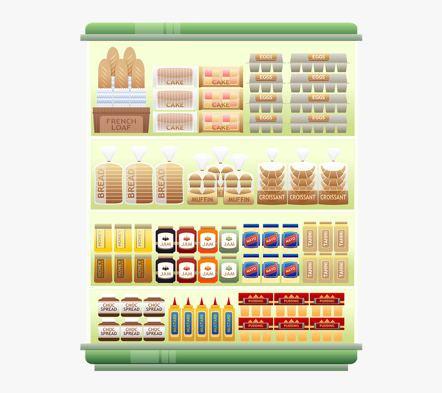 Supermarket Shelf, Products, Grocery, Egg, Bread - Food Shelf Png, Transparent Png