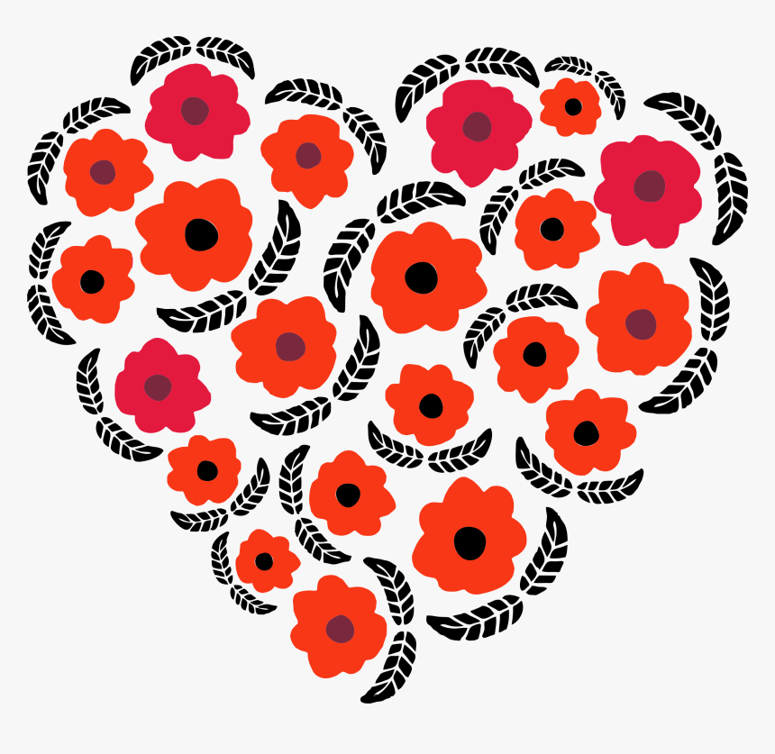 Floral Leaves Heart Clip Arts - Heart, HD Png Download