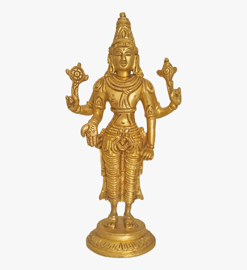 Golden Brass Blessing Lord Vishnu Statue, 2 X 7 Inch,, HD Png Download