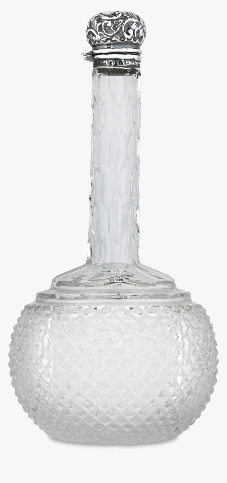 English Cut Glass And Sterling Silver Perfume Bottle - Glass Bottle, HD Png Download