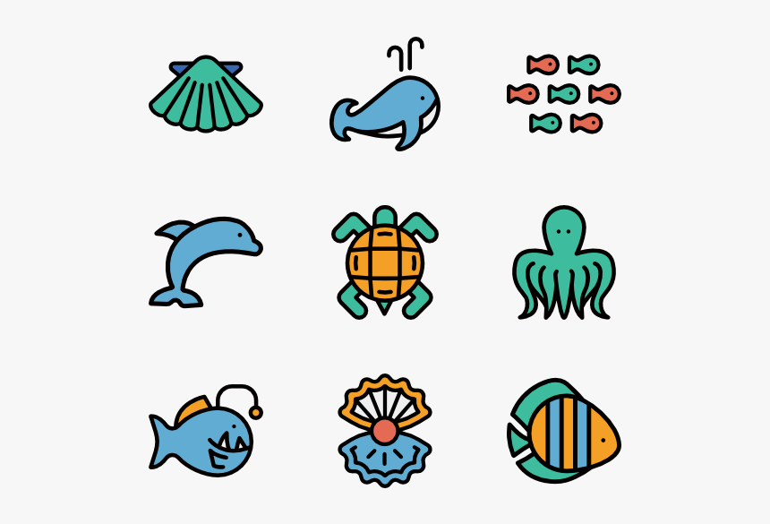 Sea Life Linear Color - Aquarium Icons, HD Png Download