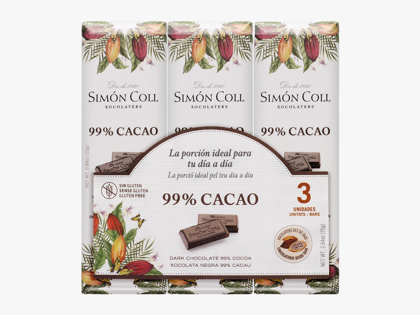 Chocolate 99% Cocoa Pack 3ux25g - Simon Coll Chocolate, HD Png Download