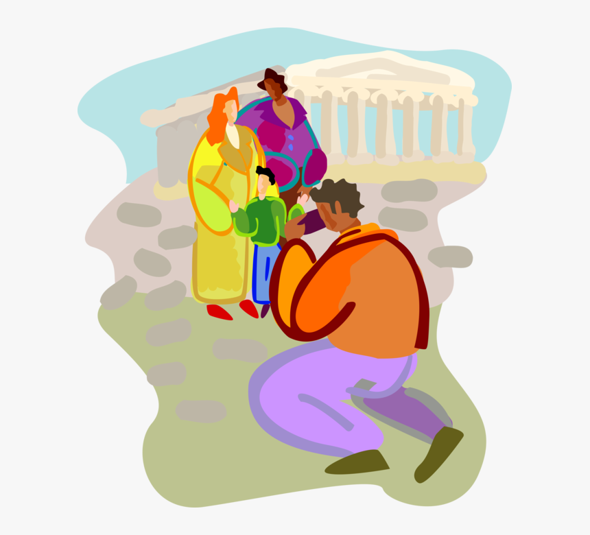 Vector Illustration Of Tourists On Vacation Near Landmark - Illustration, HD Png Download
