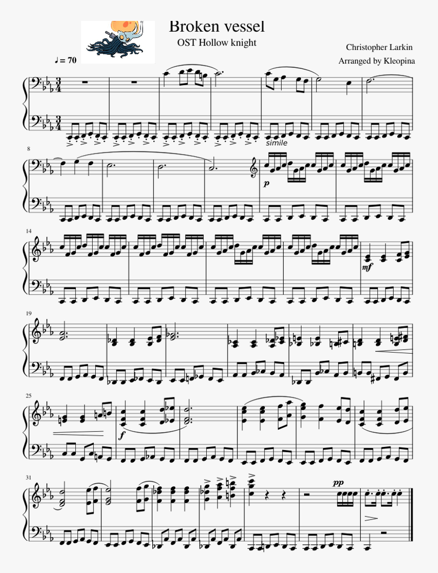 Ost Hollow Knight , Png Download - Hollow Knight Sheet Music, Transparent Png