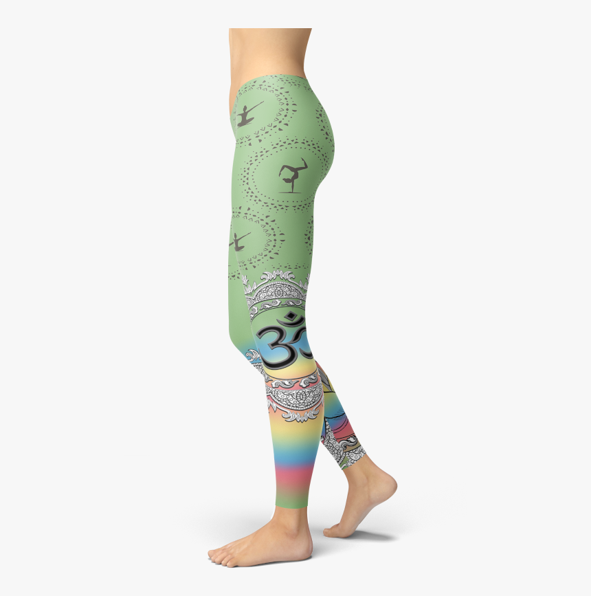 Yoga Poses Leggings Green With Rainbow Pattern Gym - Yoga Pants, HD Png Download