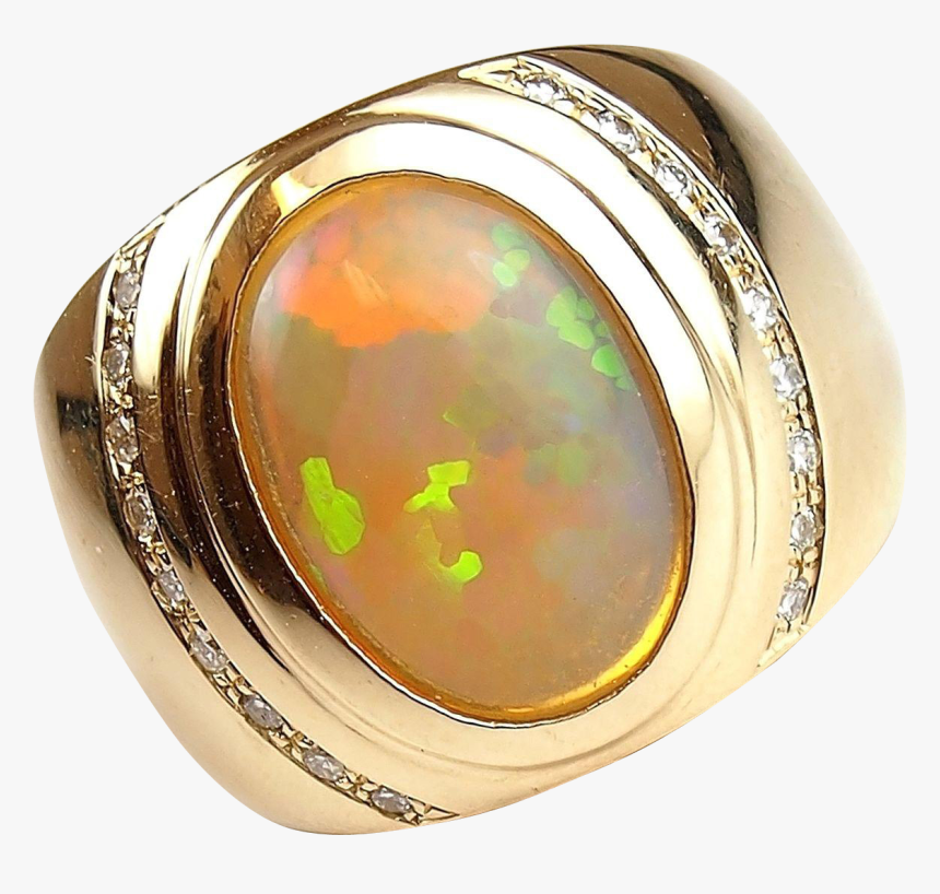 77 Ctw Gents Ethiopian Welo Opal And Diamond Ring - Opal, HD Png Download