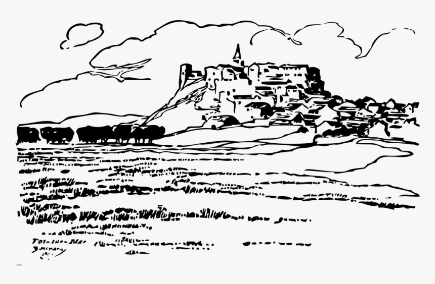 Castle, Buildings, City, Sky, Fort, Homes - Sky Clipart Black White Hd, HD Png Download