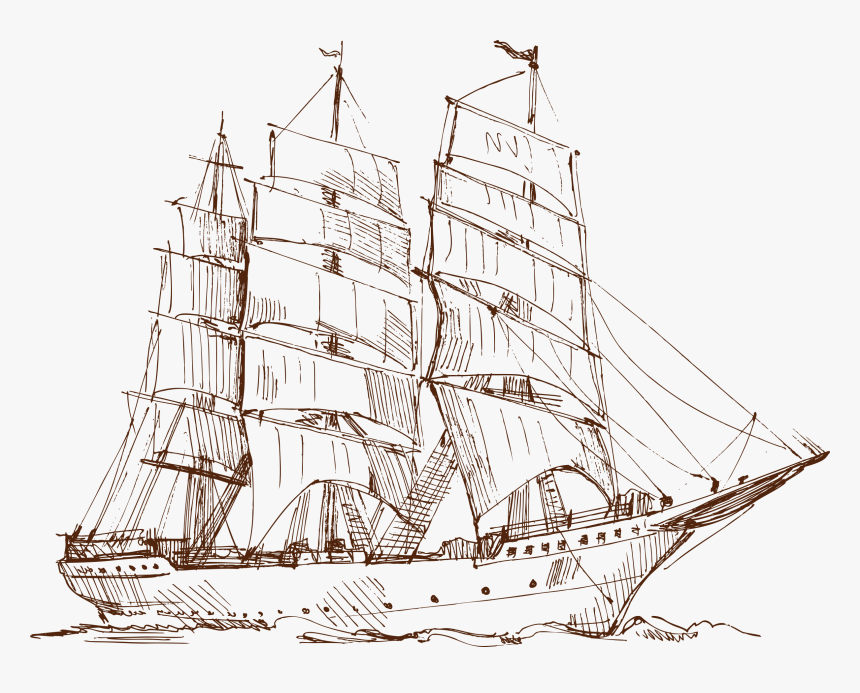 Caravel Drawing Water - Drawing Sail Ship, HD Png Download