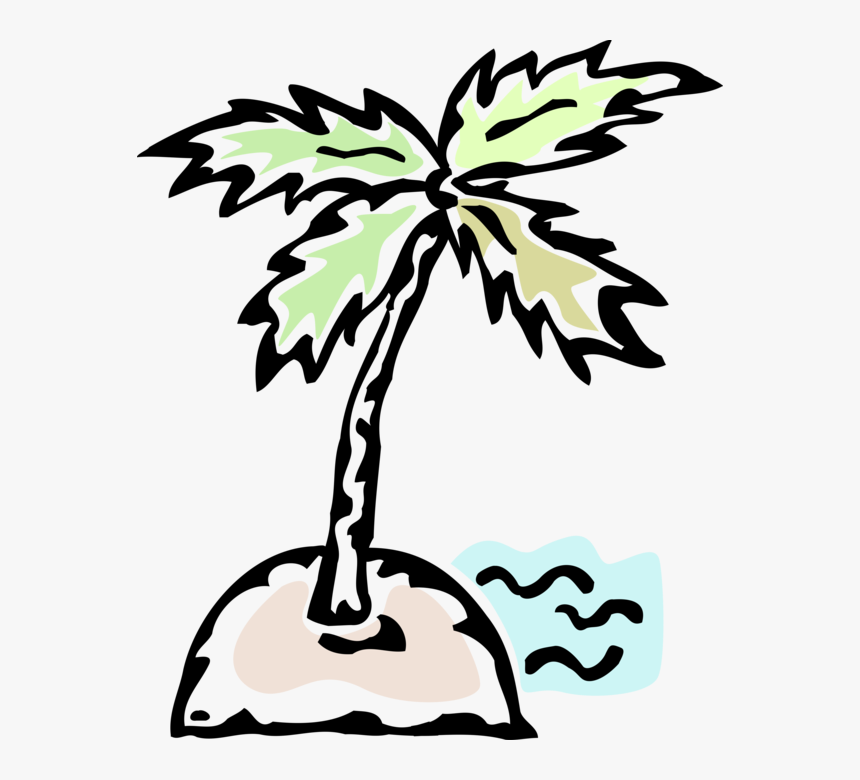 Vector Illustration Of Deserted Island With Palm Tree - Palm Trees Vector Png, Transparent Png