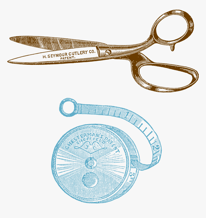 Sewing Drawing Tape Measure - Sewing Scissors Vector Png, Transparent Png