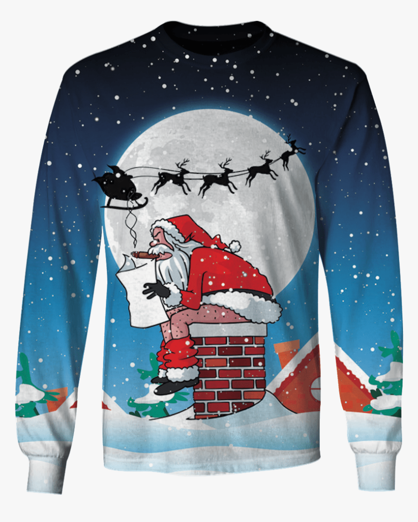 3d Santa Claus Sitting On Christmas Chimney Full Print - Santa Sitting On Chimney, HD Png Download
