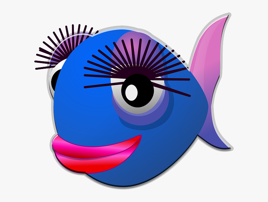 Fish, Female, Stylish, Fashion, Eye-lashes, Cute, Happy - Cartoon With Big Eyelashes, HD Png Download