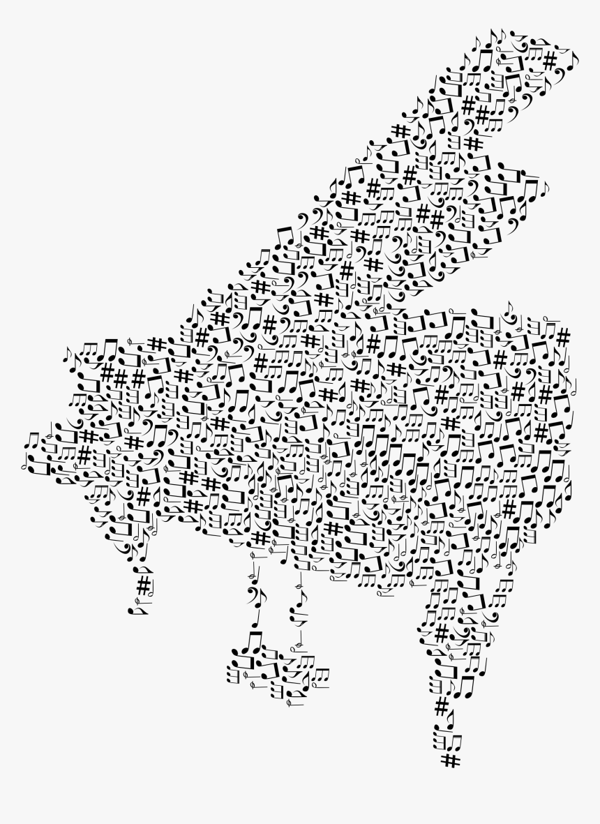 Grand Piano Musical Notes Black Clip Arts - Drawing Piano Notes, HD Png Download