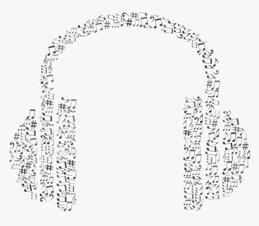 Musical Notes Grayscale Big - Headphones With Musical Notes, HD Png Download